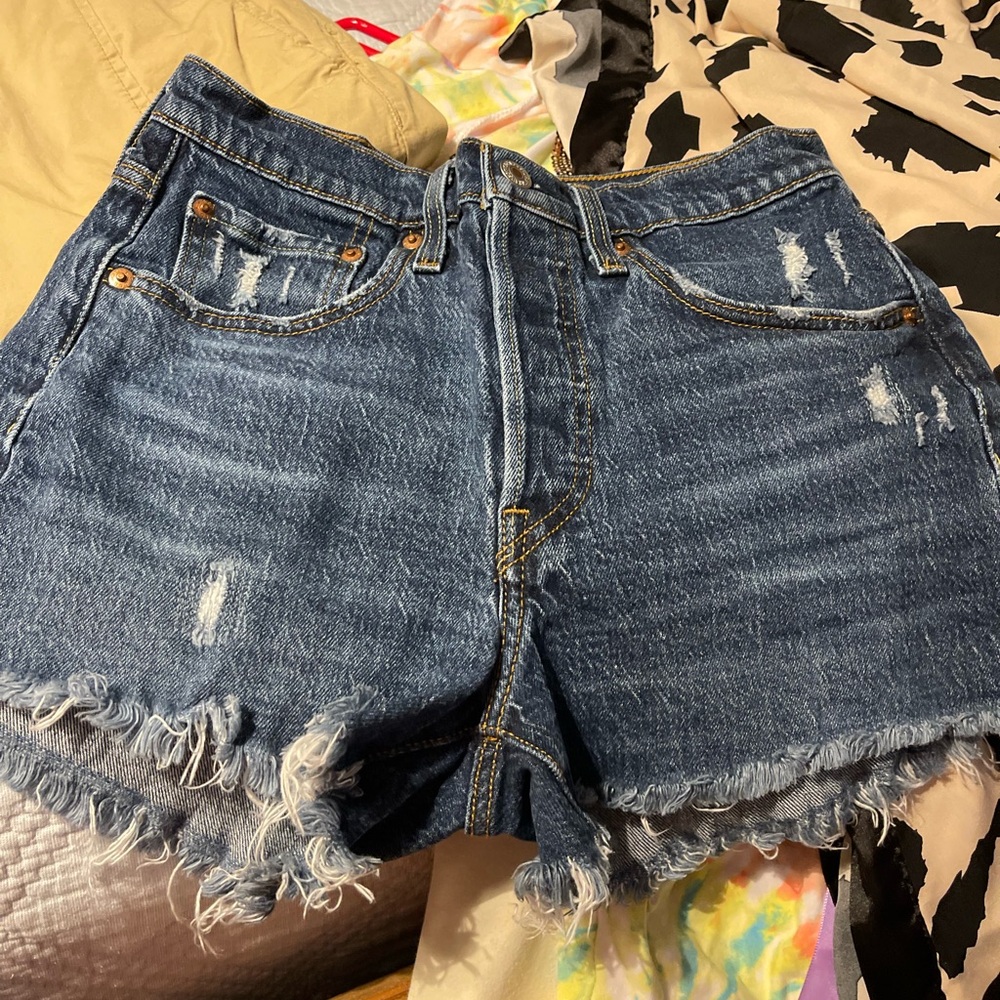 Levi's Blue Distressed Jean Shorts